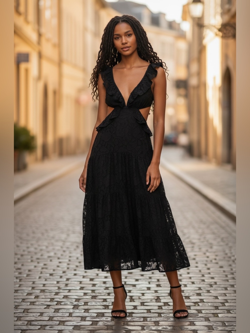 KARINA GRIMALDI Marigot Jacquard Maxi Dress in black size large